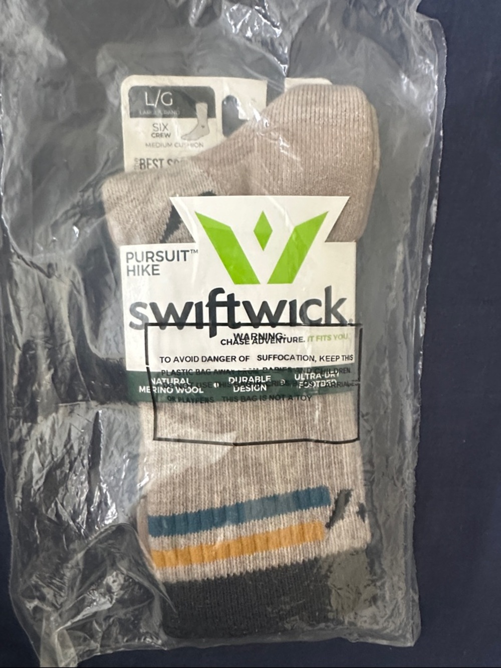 Swiftwick Pursuit Hike Merino Wool Crew Socks - size L